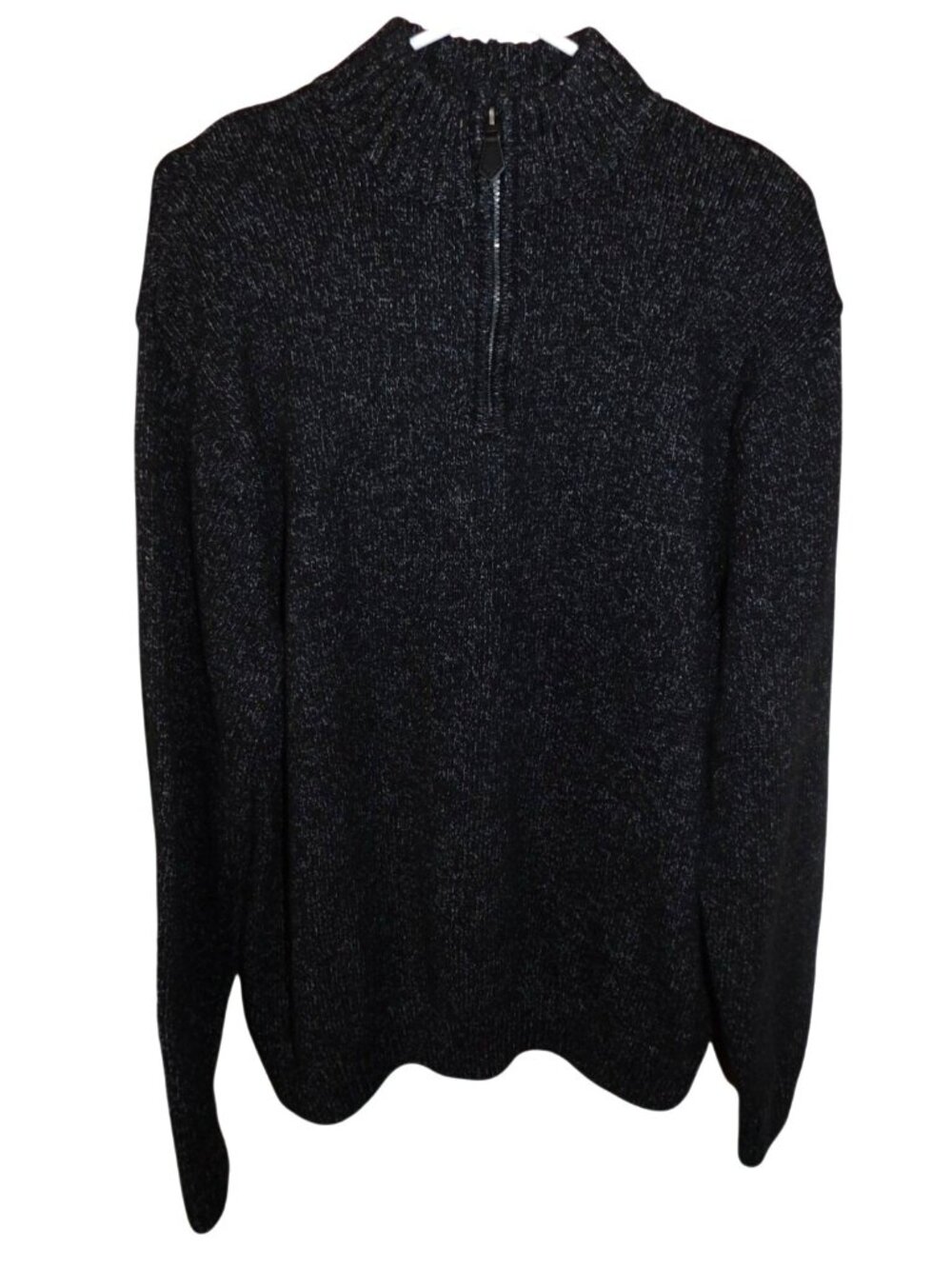 CHAPS Men's XXL Quarter Zip Sweater Black Marled Knit Classic Casual Preppy